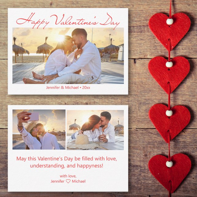happy valentines day 3 photos red script holiday card (Creator Uploaded)