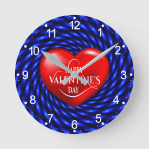 Happy Valentine's Day 3D Heart Shape-20220 Round Clock