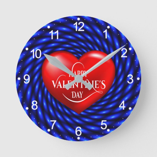Happy Valentine's Day 3D Heart Shape-20220 Round Clock (Front)