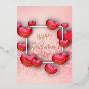 Happy Valentine's Day 3D Red Hearts Glitter