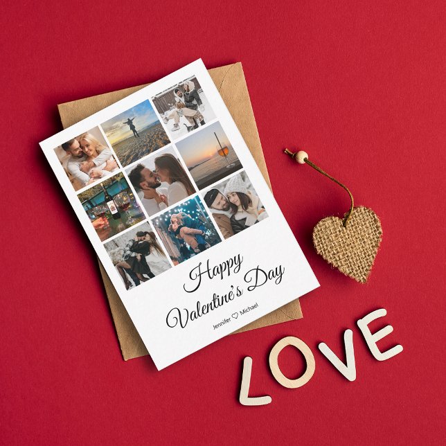 happy valentines day 9 photos collage personalised card (Creator Uploaded)