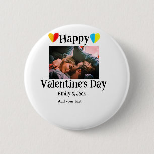 Happy valentine's day add couple name photo simple 6 cm round badge