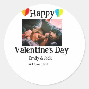 Happy valentine's day add couple name photo simple classic round sticker