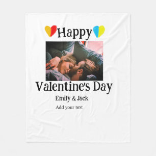 Happy valentine's day add couple name photo simple fleece blanket
