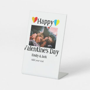 Happy valentine's day add couple name photo simple pedestal sign