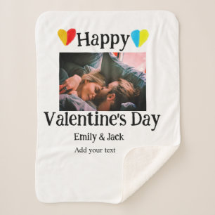 Happy valentine's day add couple name photo simple sherpa blanket