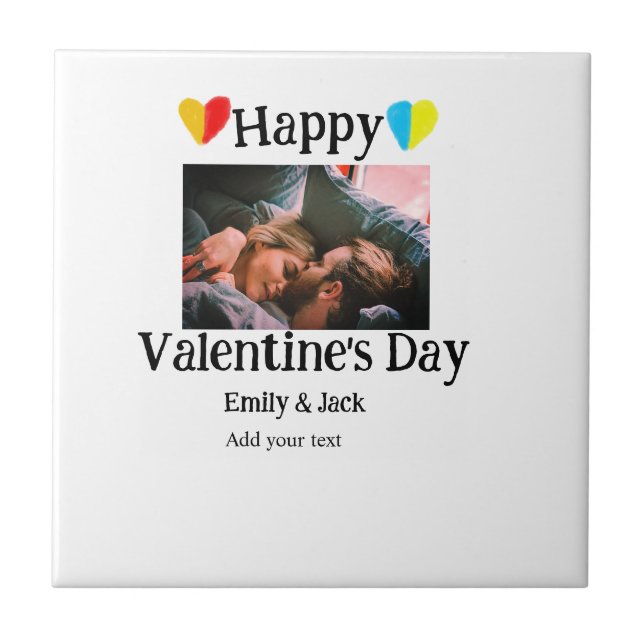Happy valentine's day add couple name photo simple tile (Front)