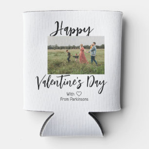 Happy Valentine's day add family name photo simple Can Cooler