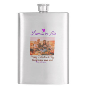Happy valentine's day add family photo name year hip flask