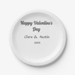Happy Valentine's day add name date simple minimal Paper Plate