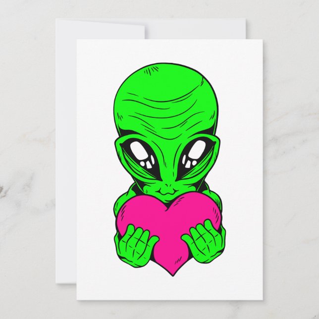 happy valentines day alien pink heart invitation (Front)