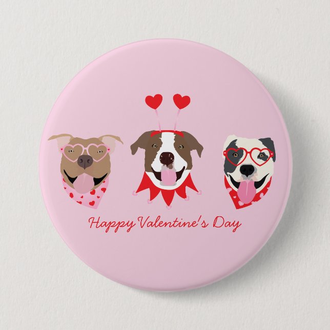 Happy Valentines Day American Pit Bull Terriers 7.5 Cm Round Badge (Front)