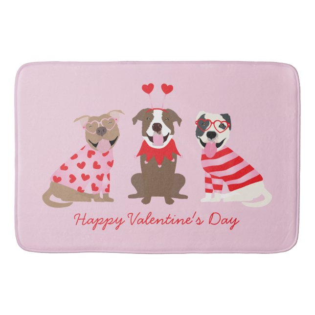 Happy Valentines Day American Pit Bull Terriers Bath Mat (Front)