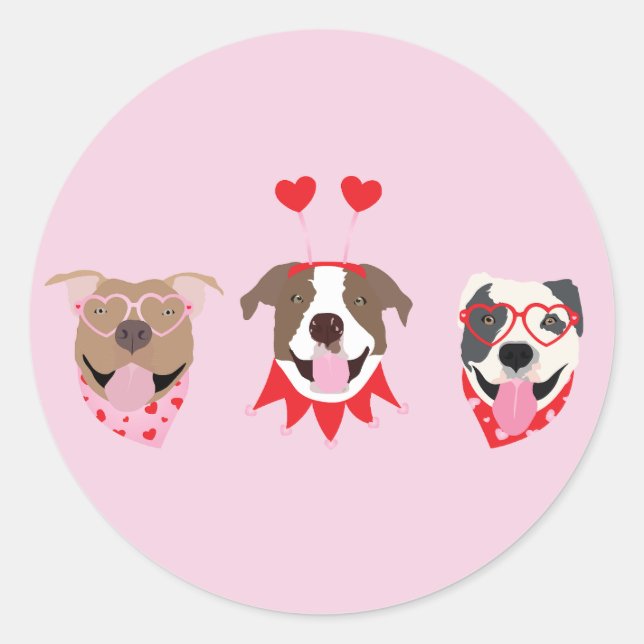 Happy Valentines Day American Pit Bull Terriers Classic Round Sticker (Front)