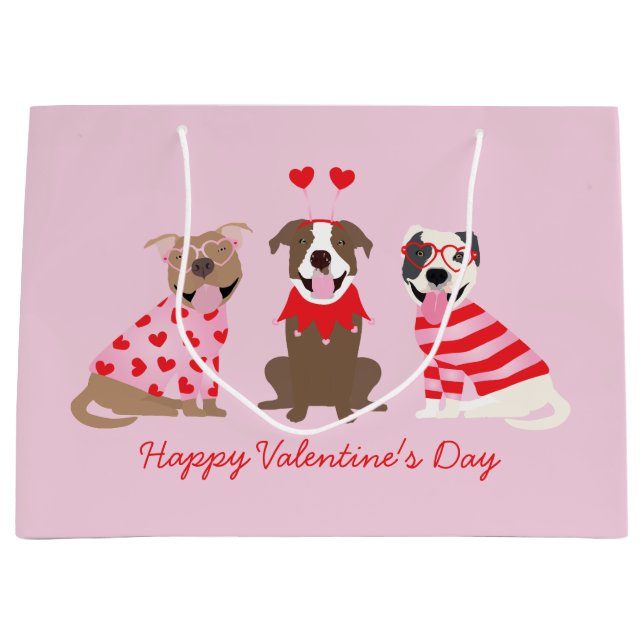 Happy Valentines Day American Pit Bull Terriers Large Gift Bag (Front)