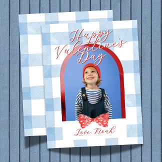 Happy Valentine's Day Arch Photo Blue Gingham Card