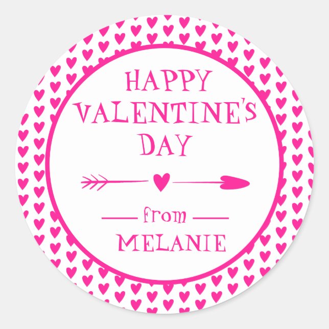  HAPPY VALENTINE'S DAY | ARROW HEARTS  CLASSIC ROUND STICKER (Front)