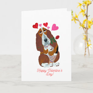 Happy Valentine's Day Basset Folded Greeting Card