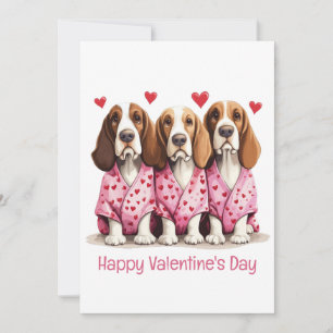 Happy Valentines Day Basset Hound Dogs Holiday Card