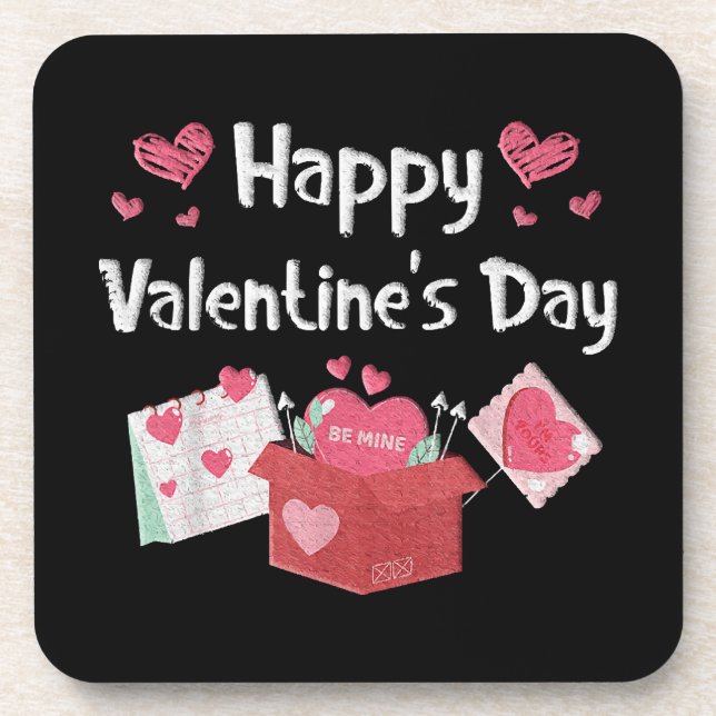 Happy Valentines Day Be Mine Cute Hearts Coaster (Front)
