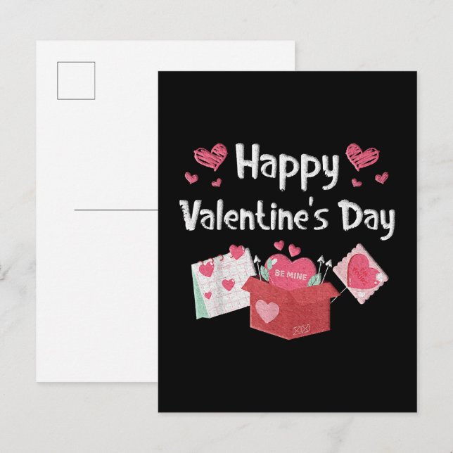 Happy Valentines Day Be Mine Cute Hearts Invitation Postcard (Front/Back)