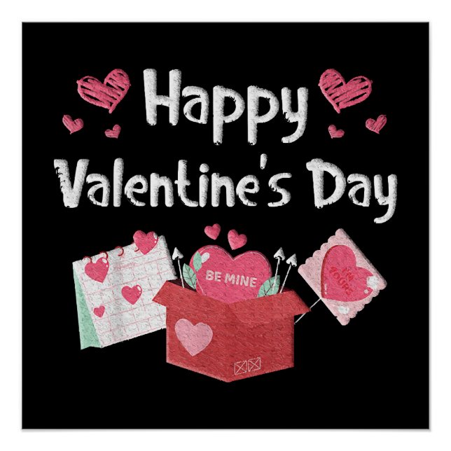Happy Valentines Day Be Mine Cute Hearts Poster (Front)