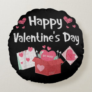 Happy Valentines Day Be Mine Cute Hearts Round Cushion