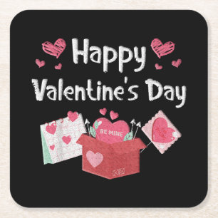 Happy Valentines Day Be Mine Cute Hearts Square Paper Coaster