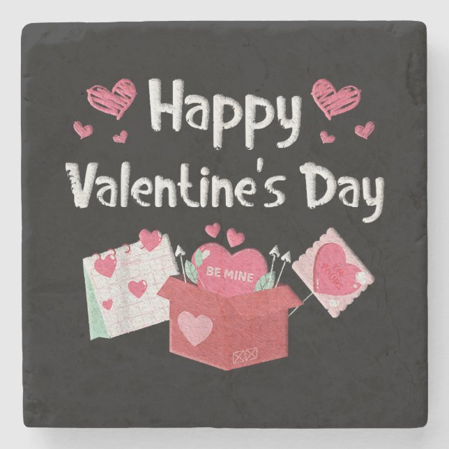 Happy Valentines Day Be Mine Cute Hearts Stone Coaster (Front)