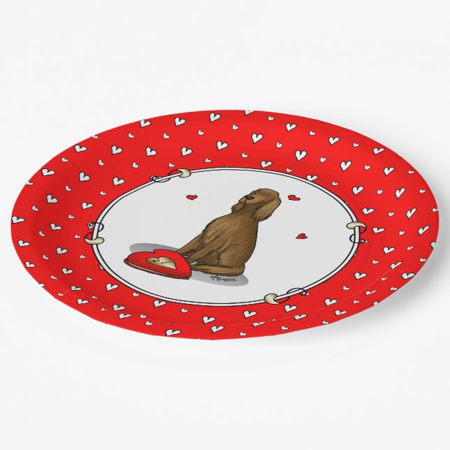 Happy Valentine's Day Be Mine Irish Setter (red 1) Paper Plate (Angled)