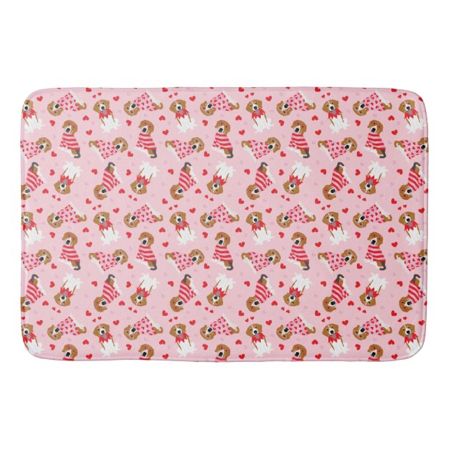 Happy Valentines Day Beagle Dogs Bath Mat (Front)