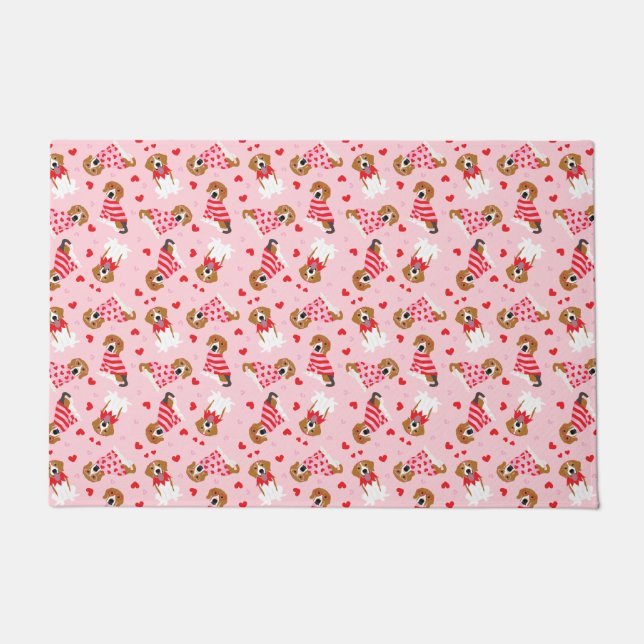 Happy Valentines Day Beagle Dogs Doormat (Front)