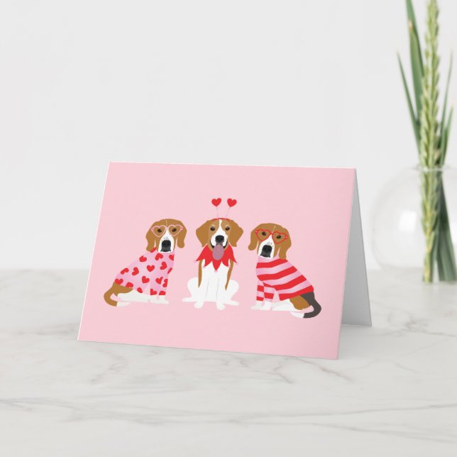 Happy Valentines Day Beagle Dogs Holiday Card (Front)