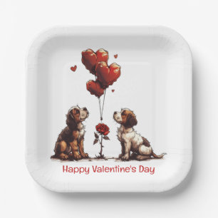 Happy Valentines Day Beagle Dogs Paper Plate