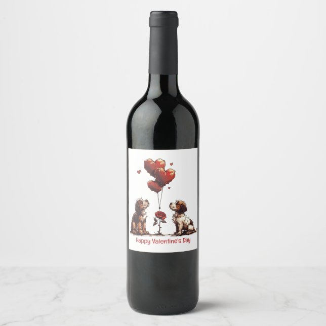 Happy Valentines Day Beagle Dogs Wine Label (Front)