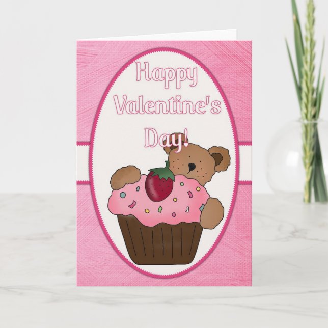 Happy Valentine's Day Bear/Cupcake Card d1 (Front)
