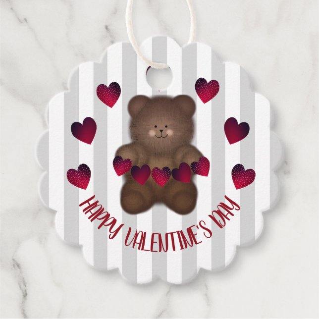 Happy Valentines Day Bear  Favour Tags (Front)