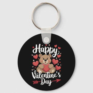 Happy Valentine's Day Bear Heart Cute Couples Key Ring