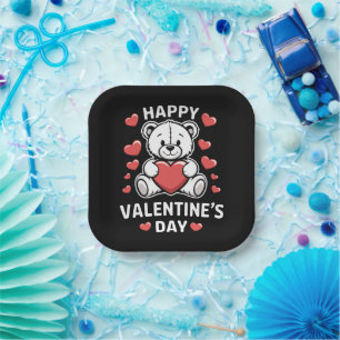 Happy Valentine's Day Bear vday Paper Plate