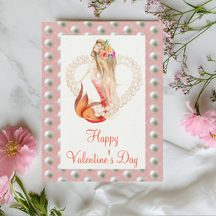 Happy Valentine's day  Beautiful Mermaid Pearls Postcard