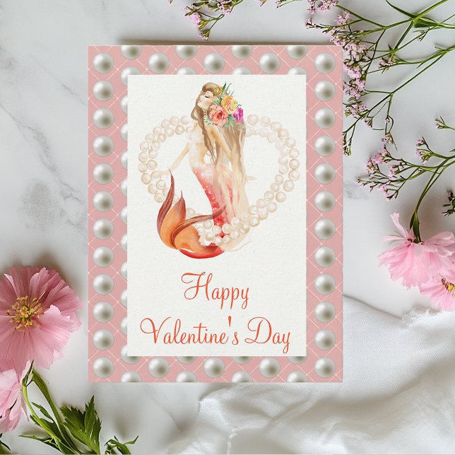 Happy Valentine's day  Beautiful Mermaid Pearls Postcard (Creator Uploaded)