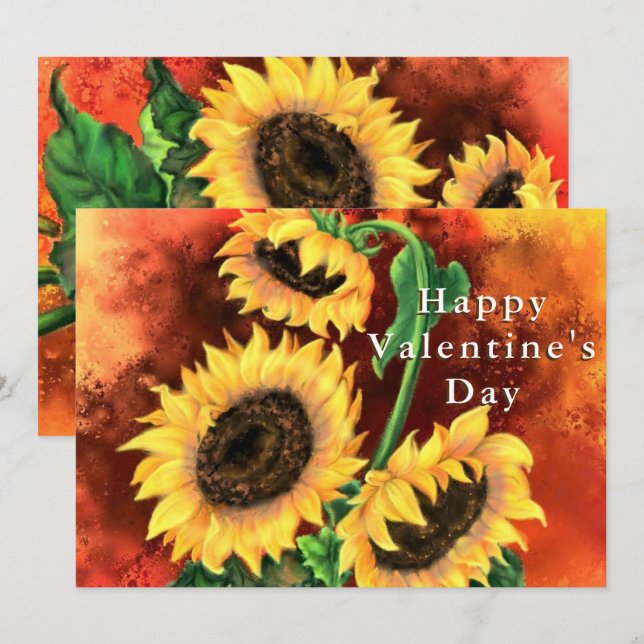 Happy Valentine's Day - Beautiful Three Sunflowers (Front/Back)
