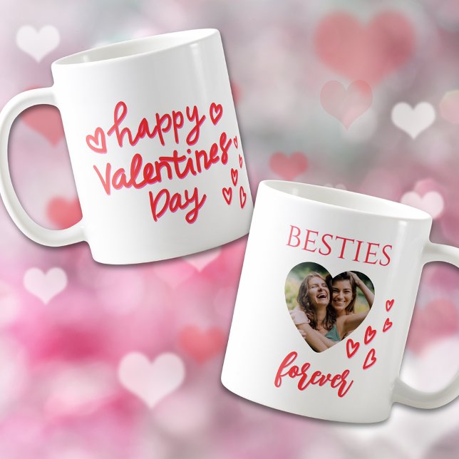 Happy Valentine's Day Besties Forever Heart Photo Coffee Mug (Bestie Forever Heart Photo Valentine Mug)