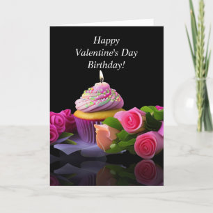 Happy Valentines Day Birthday Cupcake Cute Card