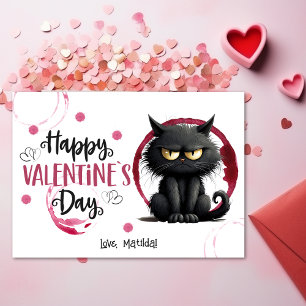 Happy Valentines Day Black Cat With Wine Stains Holiday Card