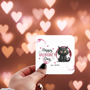 Happy Valentines Day Black Cat With Wine Stains Square Sticker