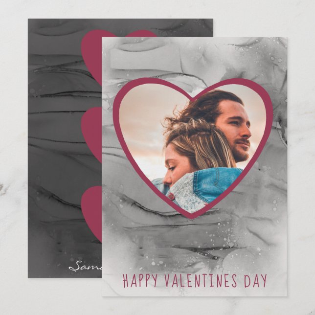 Happy Valentines Day Black & Red Hearts  Holiday C Card (Front/Back)