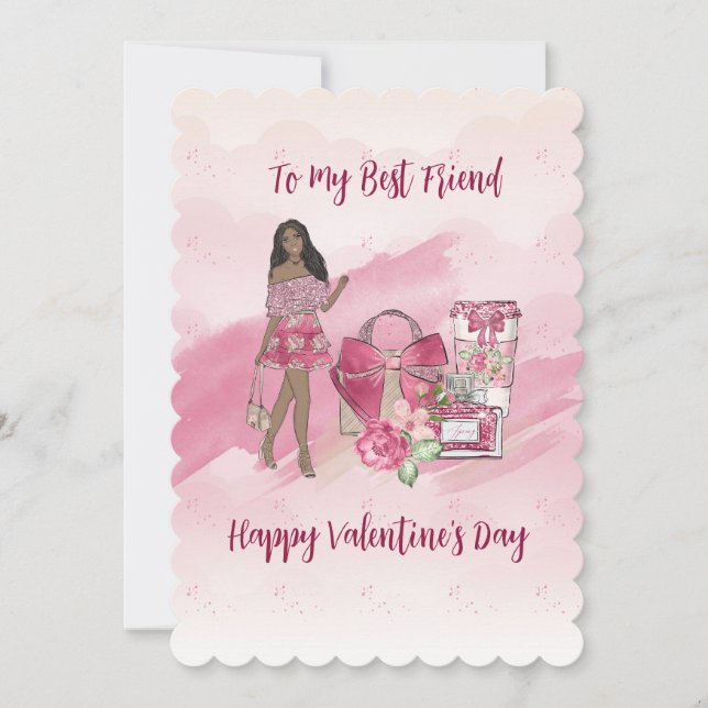 Happy Valentine's Day Black Woman Best Friend Holiday Card (Front)