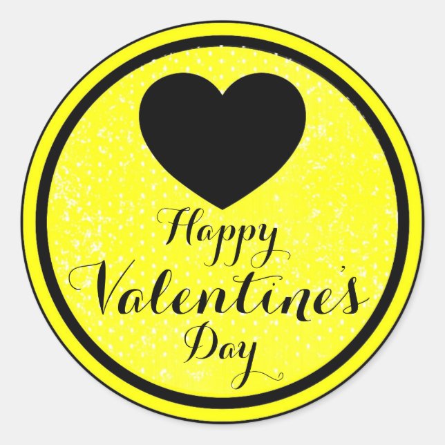 Happy Valentines Day black yellow sticker labels (Front)