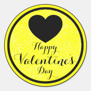Happy Valentines Day black yellow sticker labels